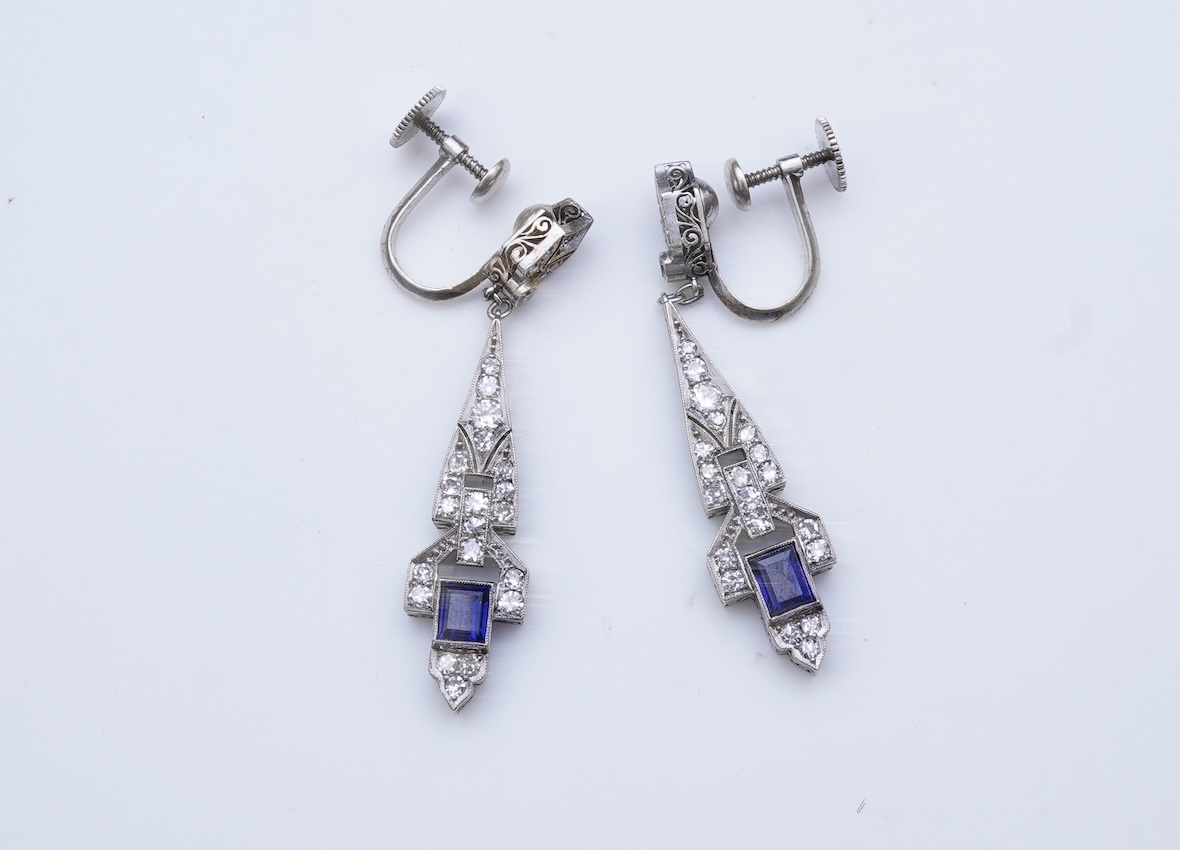 A pair of Art Deco sapphire earrings, early 20th century